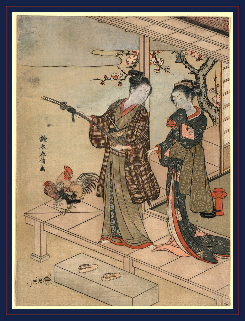 Detail of Engawa no wakashu to onna, A young dandy and a woman on a veranda by Suzuki Harunobu