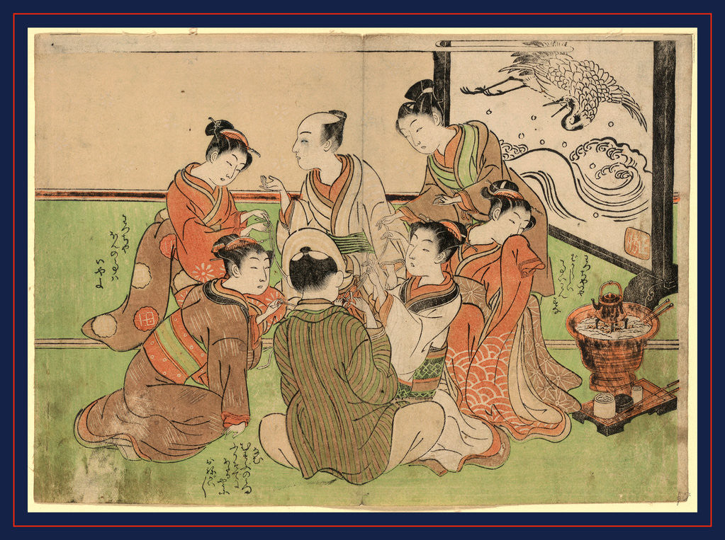 Detail of Five Courtesans Attending to Two Men to Determine Who Will Serve Each Client by Anonymous