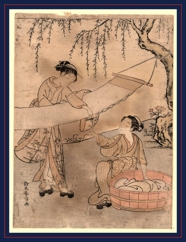Detail of Araihari, Washing and stretching cloth by Suzuki Harunobu
