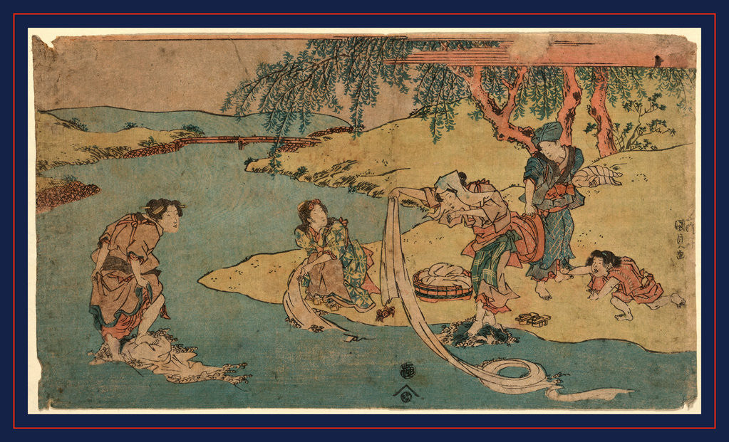 Detail of Kawa de no sentaku, Washing clothes in the river by Utagawa Toyokuni
