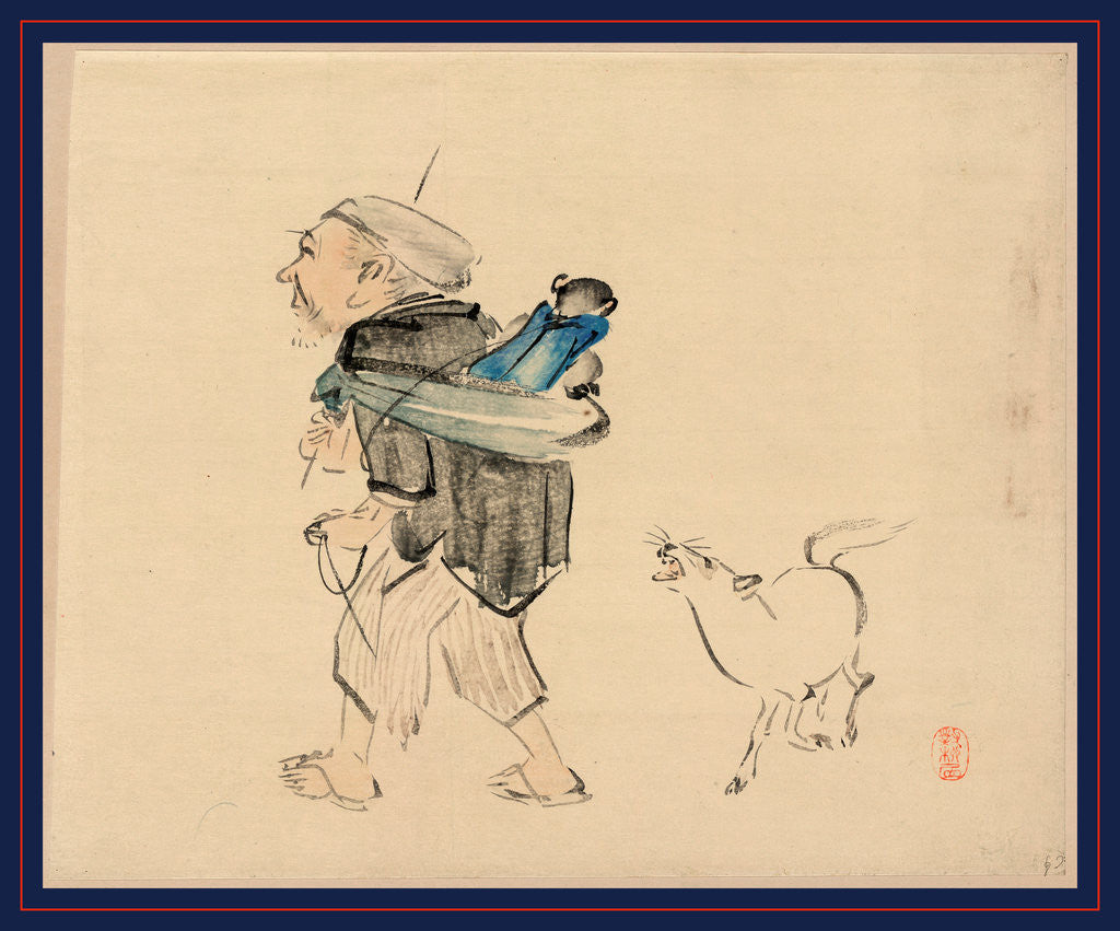 Detail of Saruhiki to inu, Monkey trainer and a dog by Shibata Zeshin