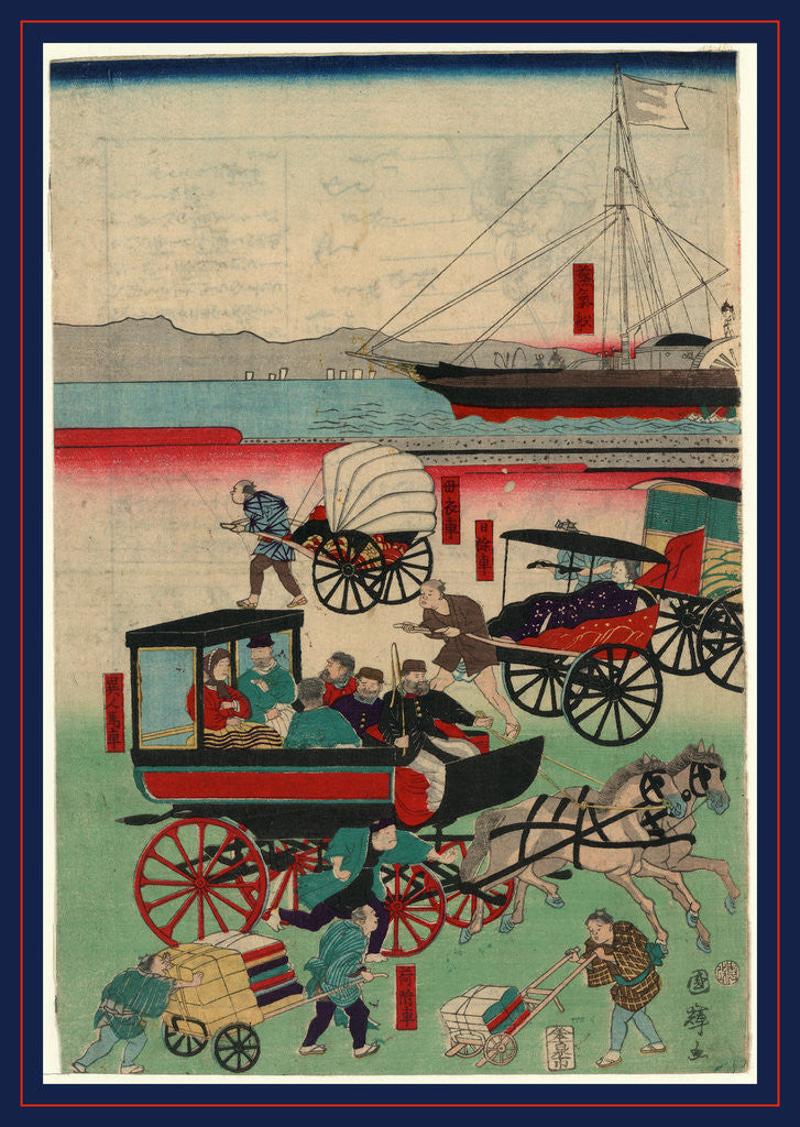 Detail of Atarashii norimono, New forms of transportation by Utagawa Kuniteru