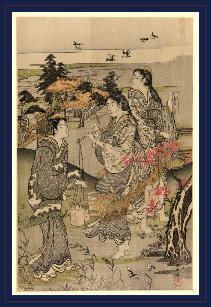 Detail of Three Women(?) Watching Plovers Dive Over the Tama River by Anonymous