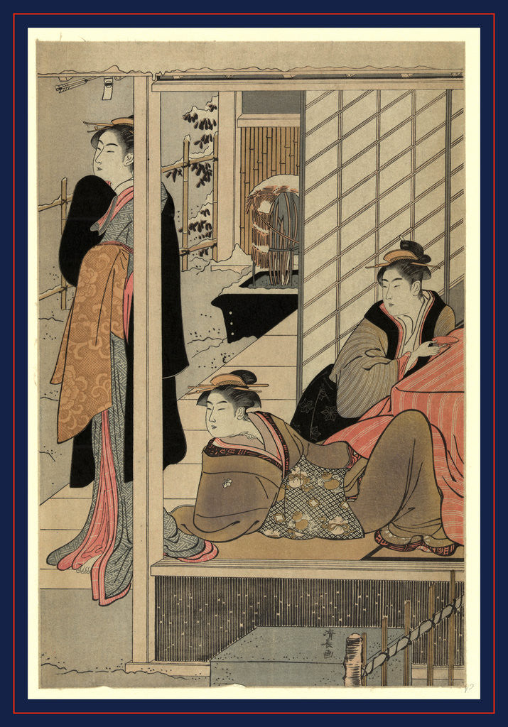 Detail of Niwa no yukimi, Viewing a snow covered garden by Torii Kiyonaga