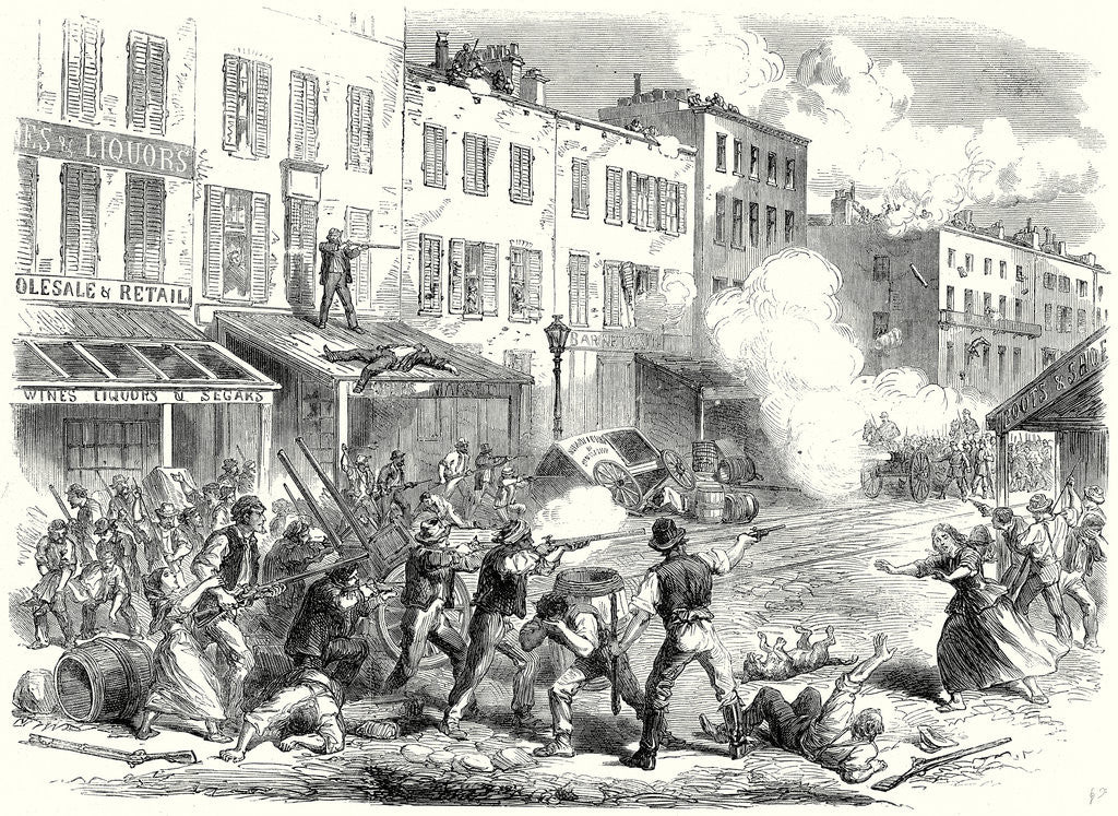 Detail of The Riots in New York: Conflict Between the Military and the Rioters in First-Avenue 15 August 1863 by Anonymous