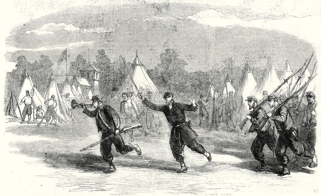 Detail of The Civil War in America New York Firemen Zouaves Turning Out to Support Pickets Between Alexandria and Fairfax Courthouse Virginia 22 June 1861 by Anonymous