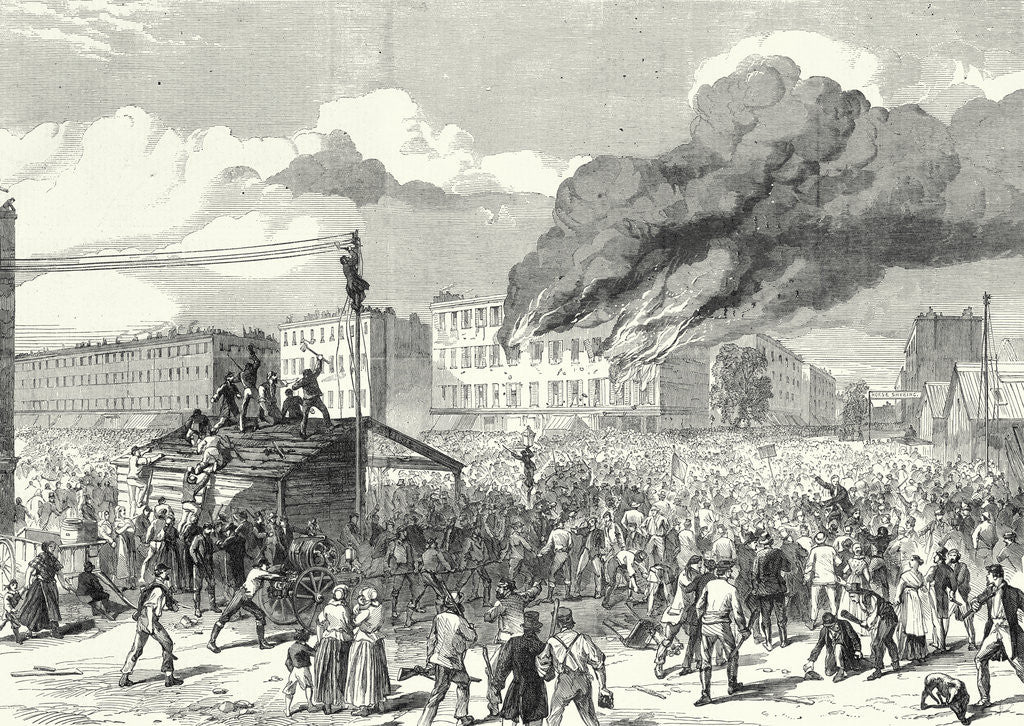 Detail of The Riots in New York: The Mob Burning the Provost Marshal's Office 8 August 1863 by Anonymous