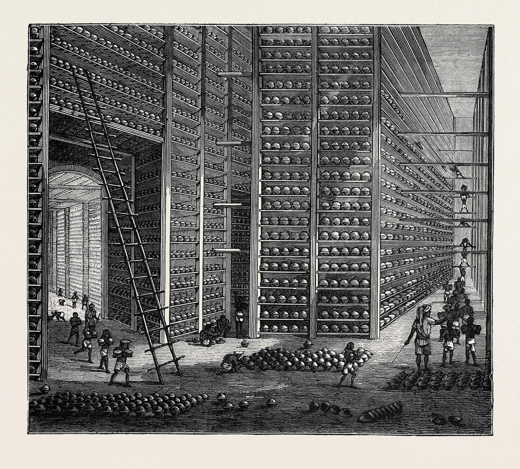 Detail of The Indo-Chinese Opium Trade, at an Opium Factory at Patna: The Stacking Room by Anonymous