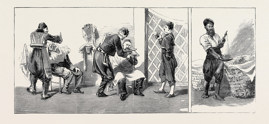 Detail of Round the World Yachting in the Ceylon; Constantinople: Street Barbers, a Pear Seller by Anonymous
