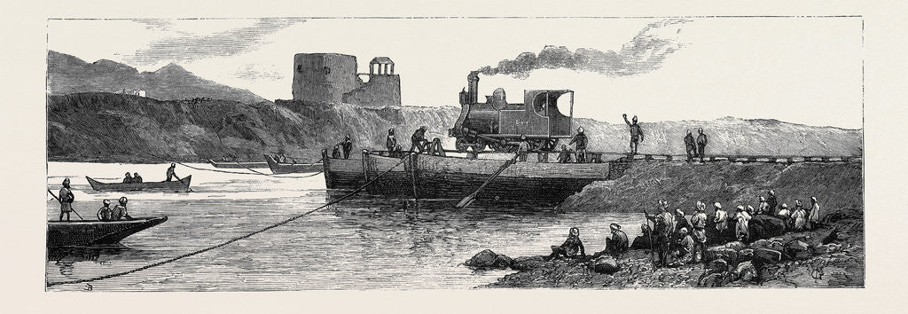 Detail of India: The First Engine for the Peshawur Railway Being Conveyed Across the Indus at Attock by Anonymous