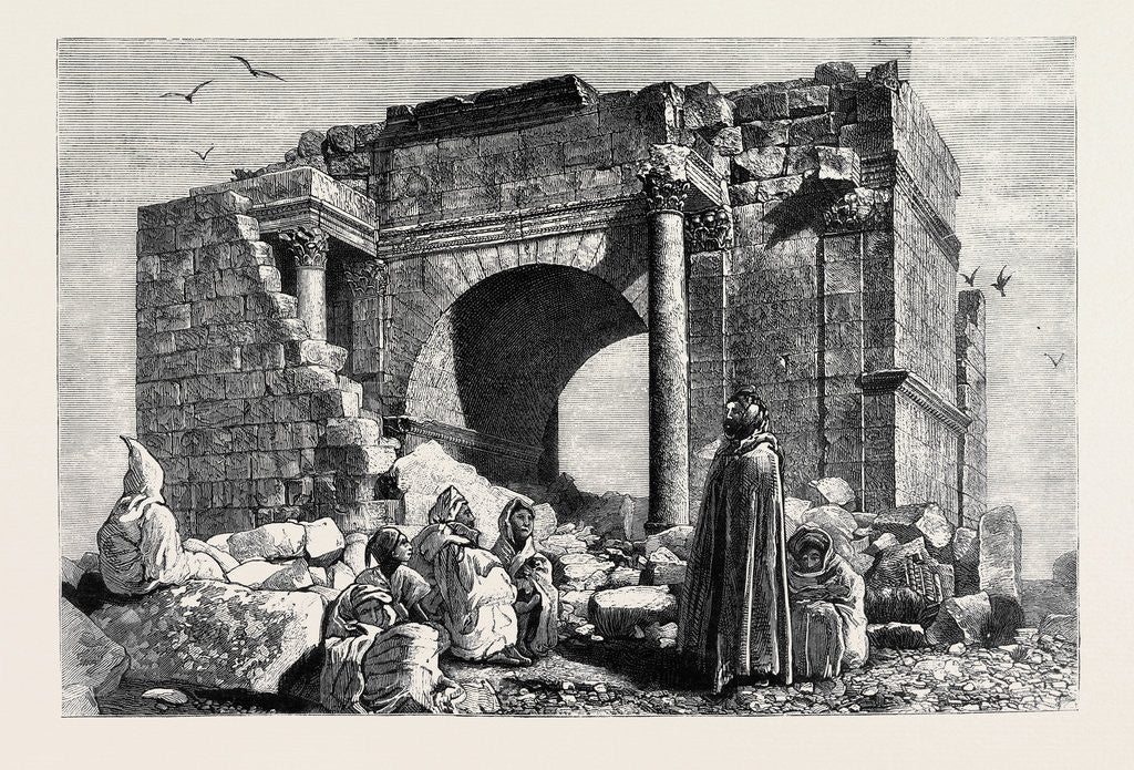 Detail of The French Occupation of Tunis: Ruins at Hydra: Scene of the Battles Between the Arabs and Colonel Forgemol's Column Advancing to KairwáN by Anonymous