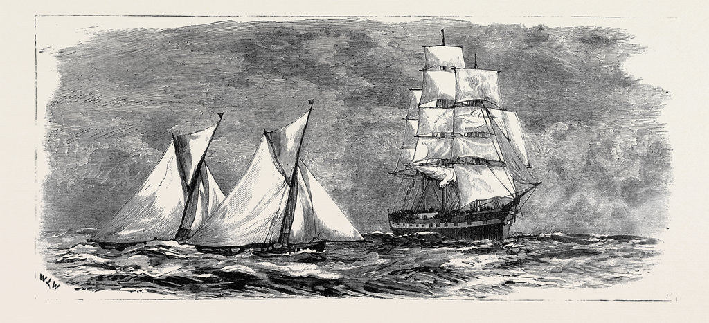 Detail of Falmouth Tailors' Boats Racing to Meet a Homeward Bound Vessel by Anonymous