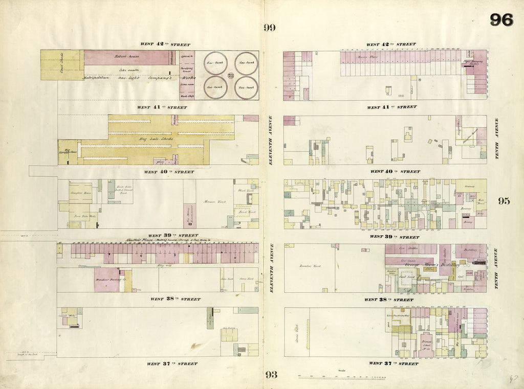 Detail of Map bounded by West 42nd Street, Tenth Avenue, West 37th Street, Twelfth Avenue. 1857 by Anonymous