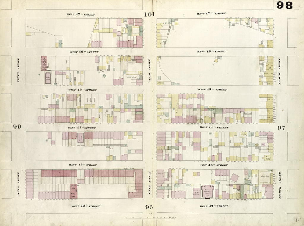 Detail of Map bounded by West 47th Street, Eighth Avenue, West 42nd Street, Tenth Avenue. 1857 by Anonymous