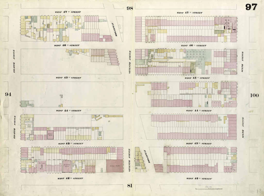 Detail of Map bounded by West 47th Street, Sixth Avenue, West 42nd Street, Eighth Avenue. 1857 by Anonymous