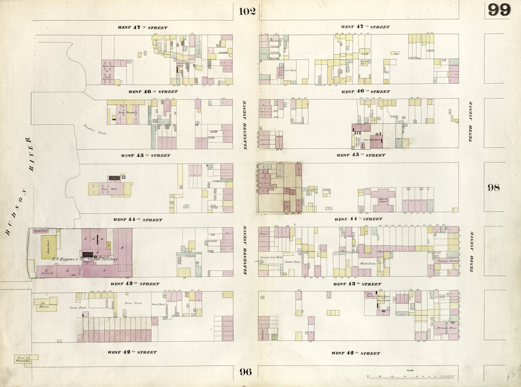 Detail of Map bounded by West 47th Street, Tenth Avenue, West 42nd Street, Hudson River. 1857 by Anonymous
