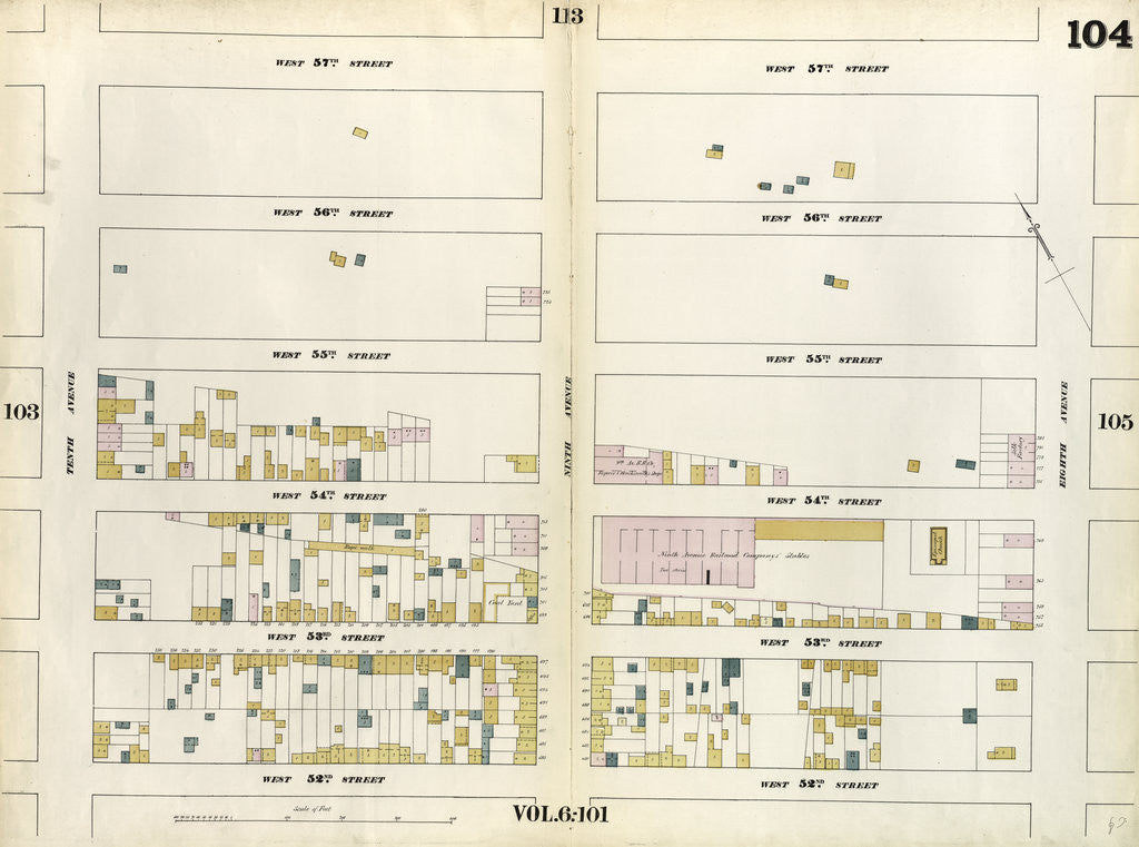 Detail of Map bounded by West 57th Street, Eighth Avenue, West 52nd Street, Tenth Avenue. 1857 by Anonymous
