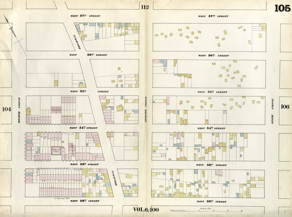 Detail of Map bounded by West 57th Street, Sixth Avenue, West 52nd Street, Eighth Avenue. 1857 by Anonymous