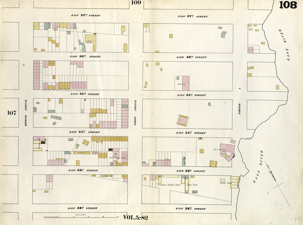 Detail of Map bounded by East 57th Street, East River, East 52nd Street, Second Avenue. 1857 by Anonymous
