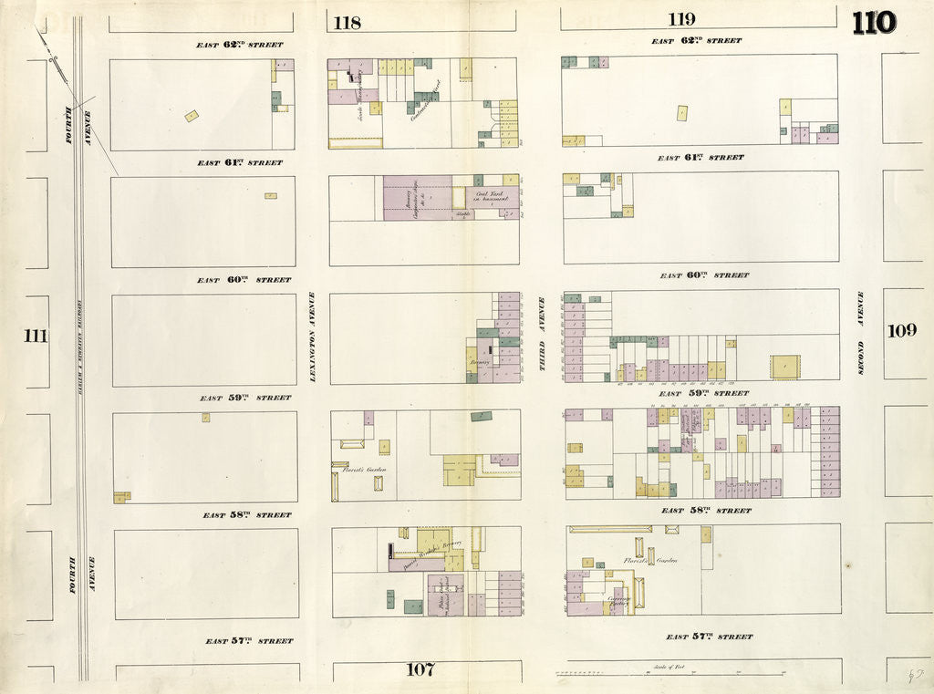 Detail of Map bounded by East 62nd Street, Second Avenue, East 57th Street, Fourth Avenue. 1857 by Anonymous