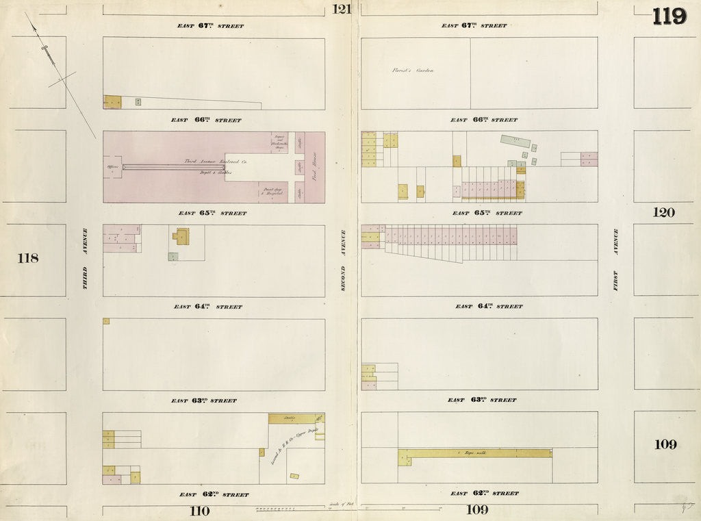 Detail of Map bounded by East 67th Street, First Avenue, East 62nd Street, Third Avenue. 1857 by Anonymous