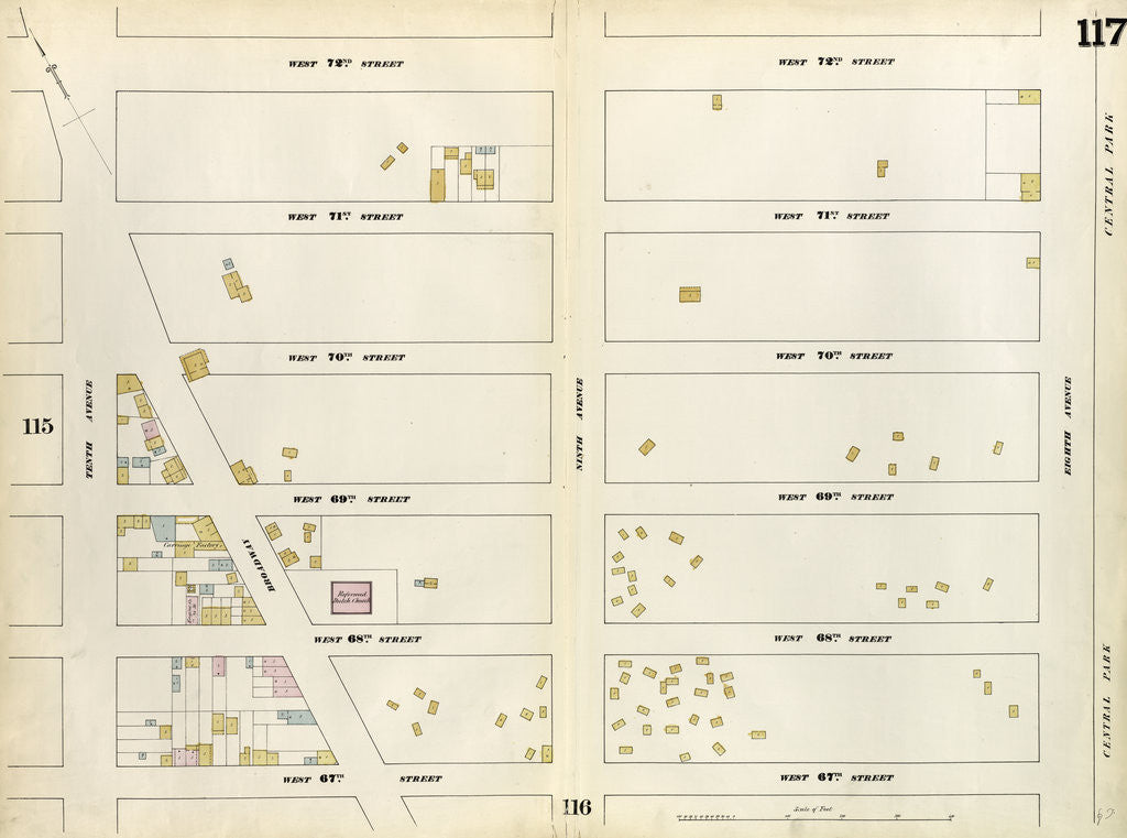 Detail of Map bounded by West 72nd Street, Eighth Avenue, West 67th Street, Tenth Avenue. 1857 by Anonymous