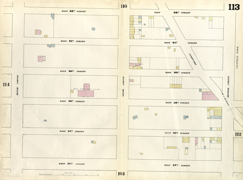 Detail of Map bounded by West 62nd Street, Eighth Avenue, West 57th Street, Tenth Avenue. 1857 by Anonymous