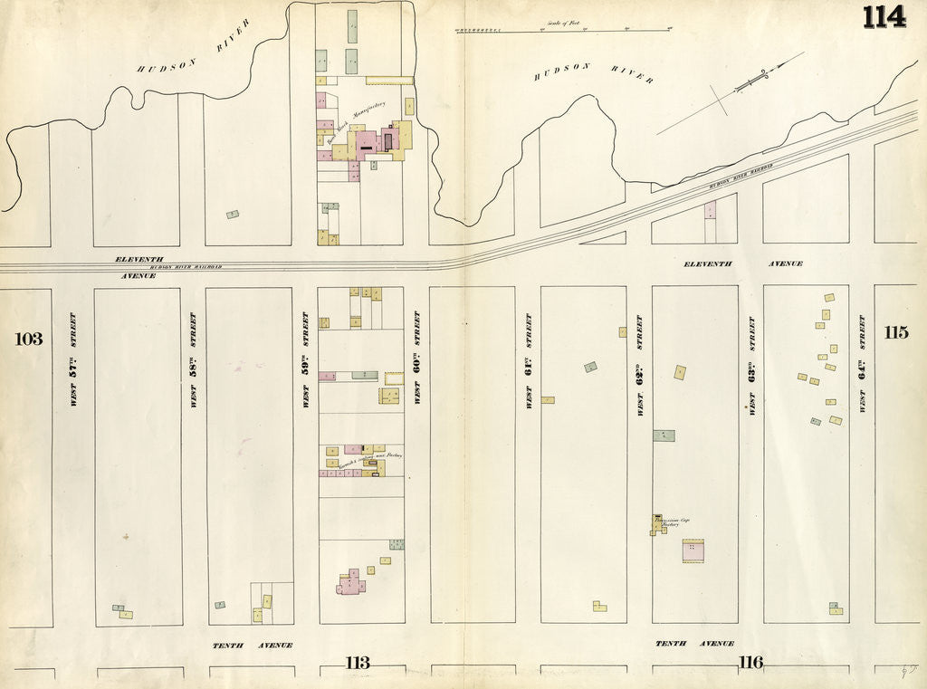 Detail of Map bounded by West 64th Street, Tenth Avenue, West 57th Street, Hudson River. 1857 by Anonymous