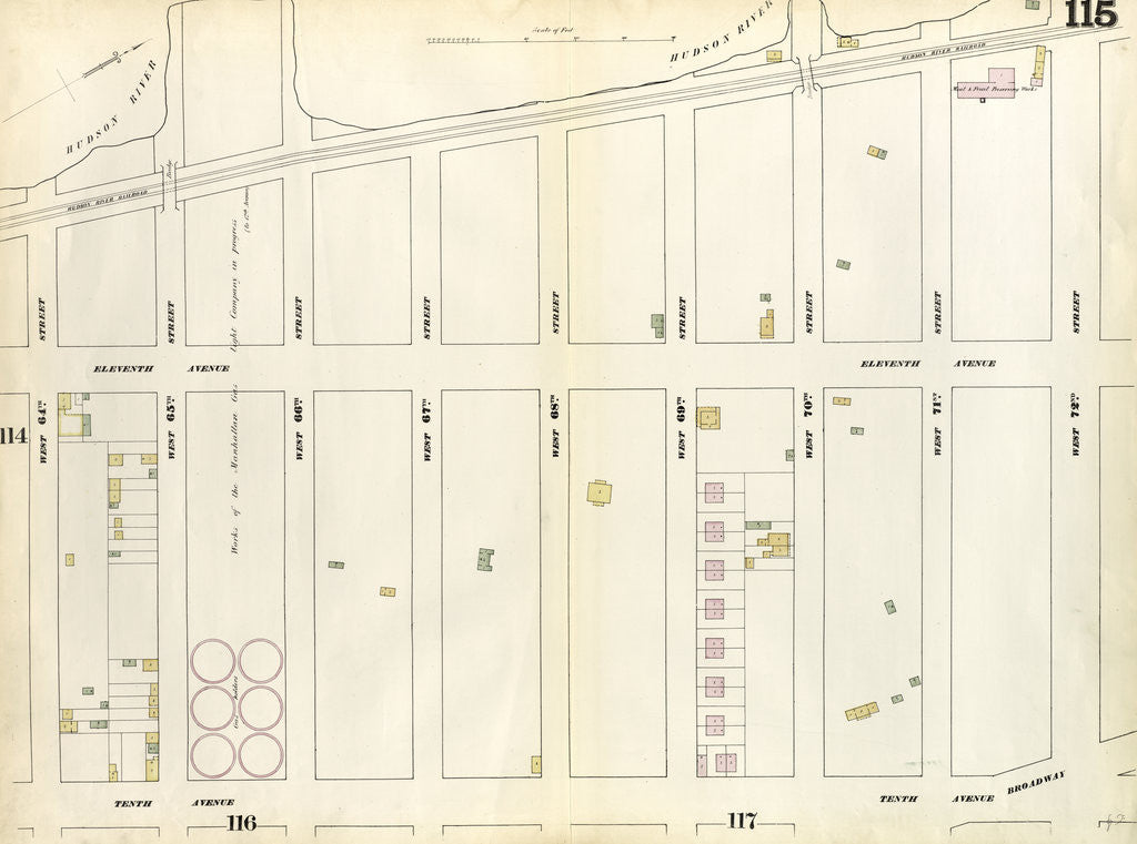 Detail of Map bounded by West 72nd Street, Tenth Avenue, West 64th Street, Hudson River. 1857 by Anonymous