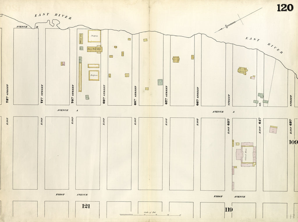 Detail of Map bounded by East 72nd Street, East River, East 63rd Street, First Avenue. 1857 by Anonymous