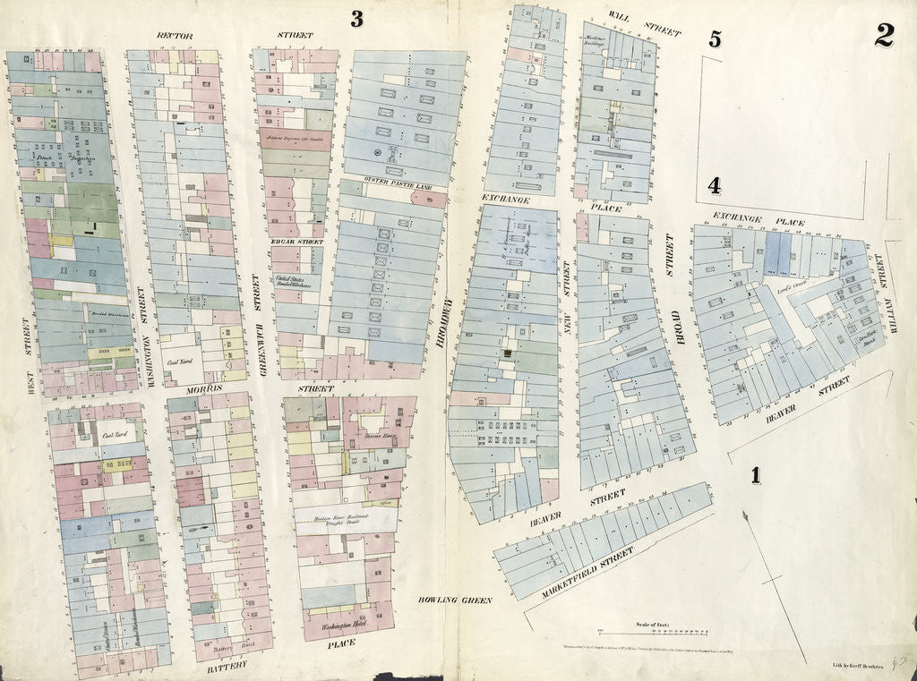Detail of Map bounded by Rector Street, Broadway, Wall Street, Broad Street, Exchange Place by Anonymous