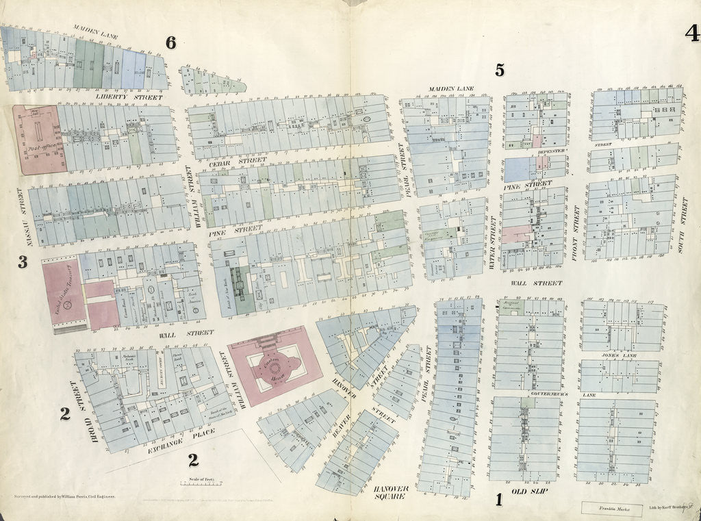 Detail of Map bounded by Maiden Lane, South Street, Old Slip by Anonymous