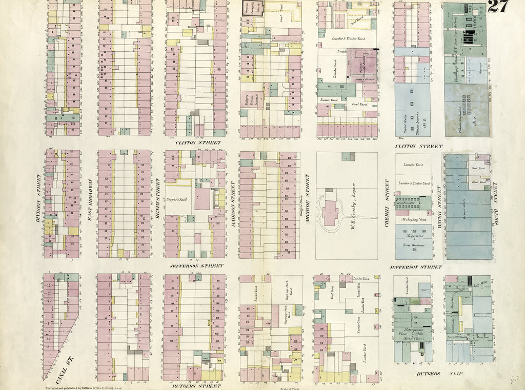 Detail of Map bounded by Division Street, Montgomery Street, South Street, Rutgers Street. 1857 by Anonymous