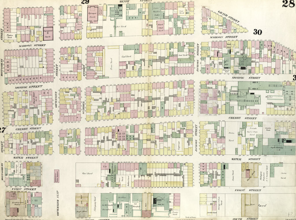 Detail of Map bounded by Henry Street, Grand Street, Corlears Street, South Street, Montgomery Street. 1857 by Anonymous