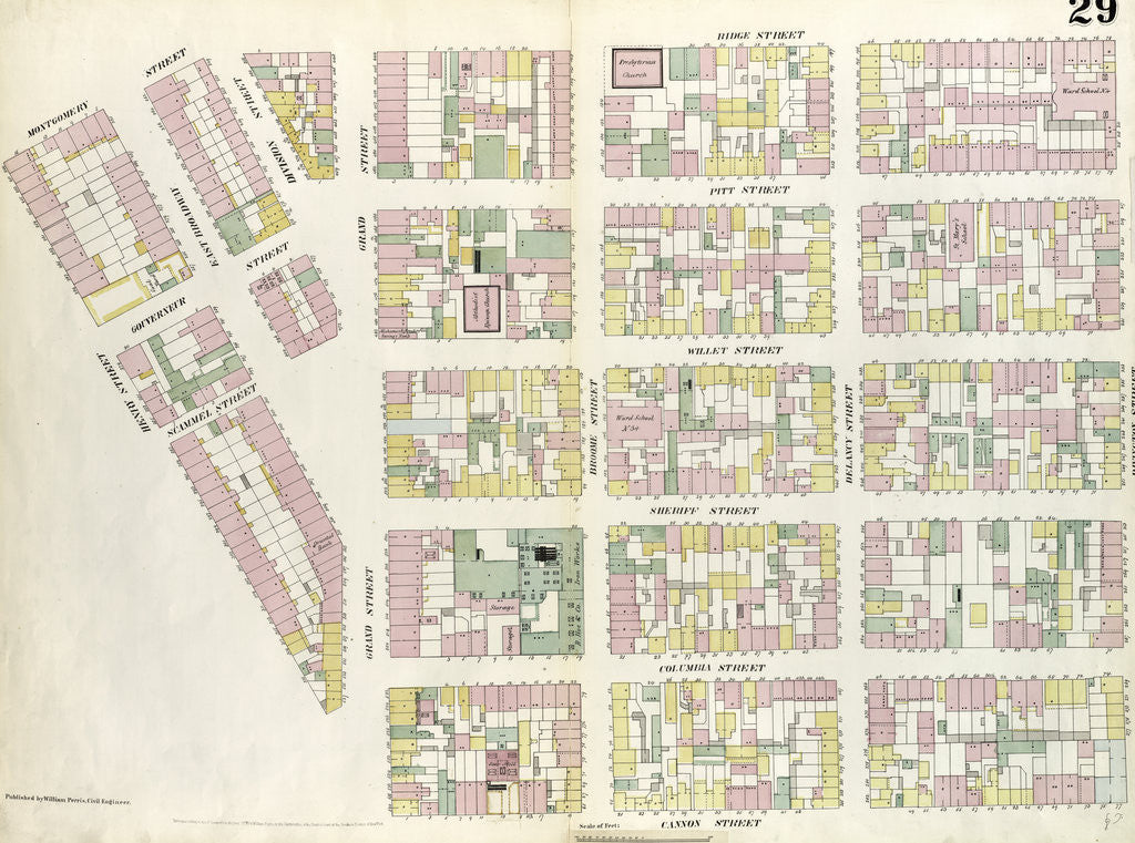 Detail of Map bounded by Rivington Street, Cannon Street, Henry Street, Montgomery Street, Ridge Street. 1857 by Anonymous