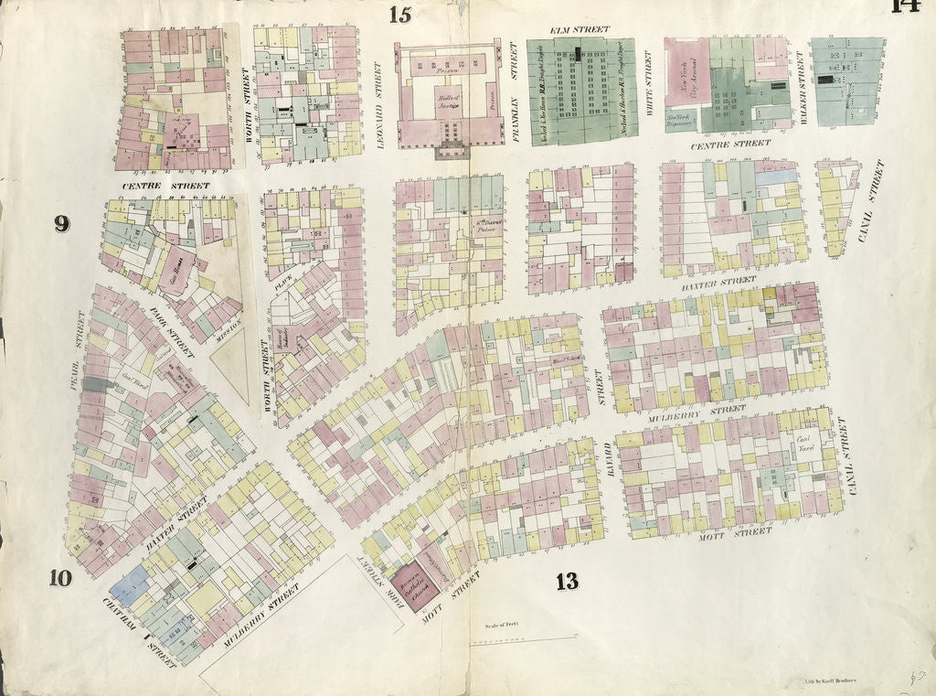 Detail of Map bounded by Canal Street, Mott Street, Cross Street, Mulberry Street, Chatham Street, Pearl Street, Elm Street. 1857 by Anonymous