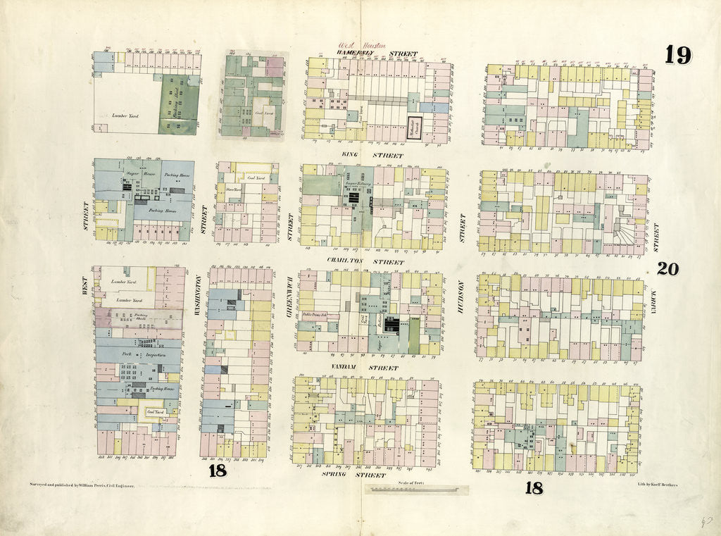 Detail of Map bounded by Hamersley Street, Varick Street, Spring Street, West Street. 1857 by Anonymous