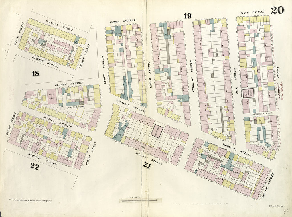 Detail of Map bounded by Hamersley Street, Houston Street, Sullivan Street, Spring street, Thompson Street, Grand Street, Sullivan Street, Broome Street, Clarke Street, Spring Street, Varick Street. 1857 by Anonymous