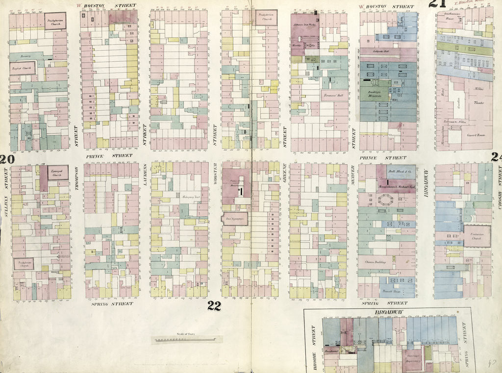 Detail of Map bounded by Houston Street, Crosby Street, Broome Street, Broadway, Spring street, Sullivan Street. 1857 by Anonymous