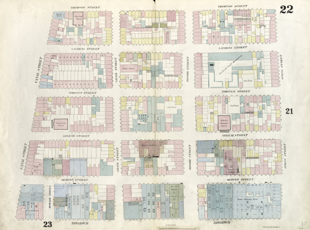 Detail of Map bounded by Spring Street, Broadway, Canal Street, Thompson Street. 1857 by Anonymous