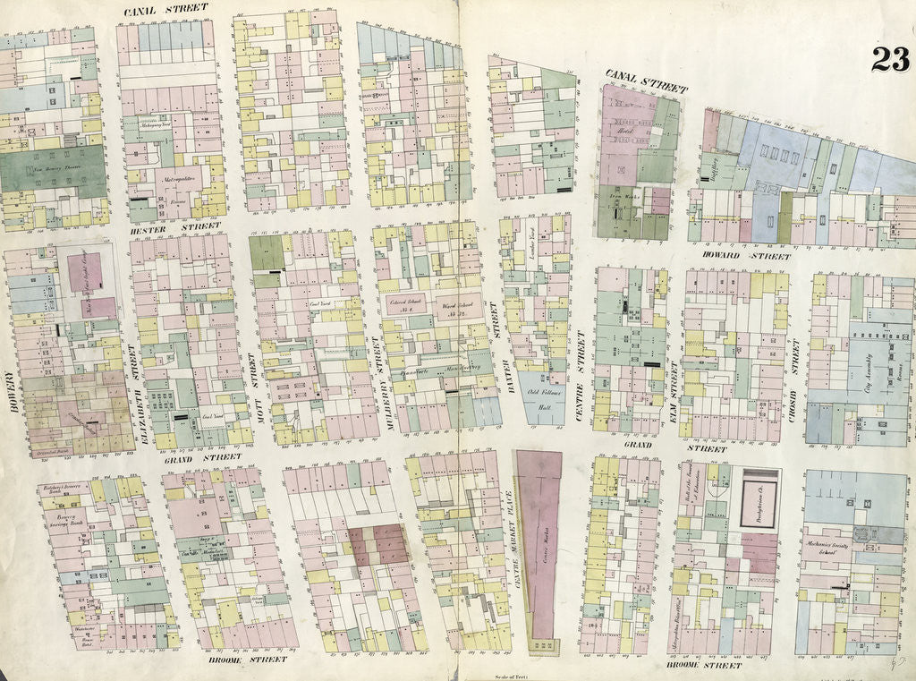 Detail of Map bounded by Broome Street, Bowery, Canal Street, Broadway. 1857 by Anonymous