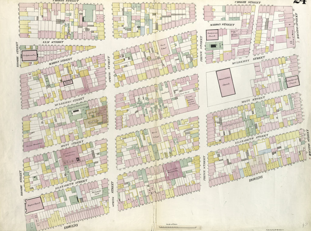 Detail of Map bounded by Houston Street, Bowery, Broome Street, Crosby Street. 1857 by Anonymous