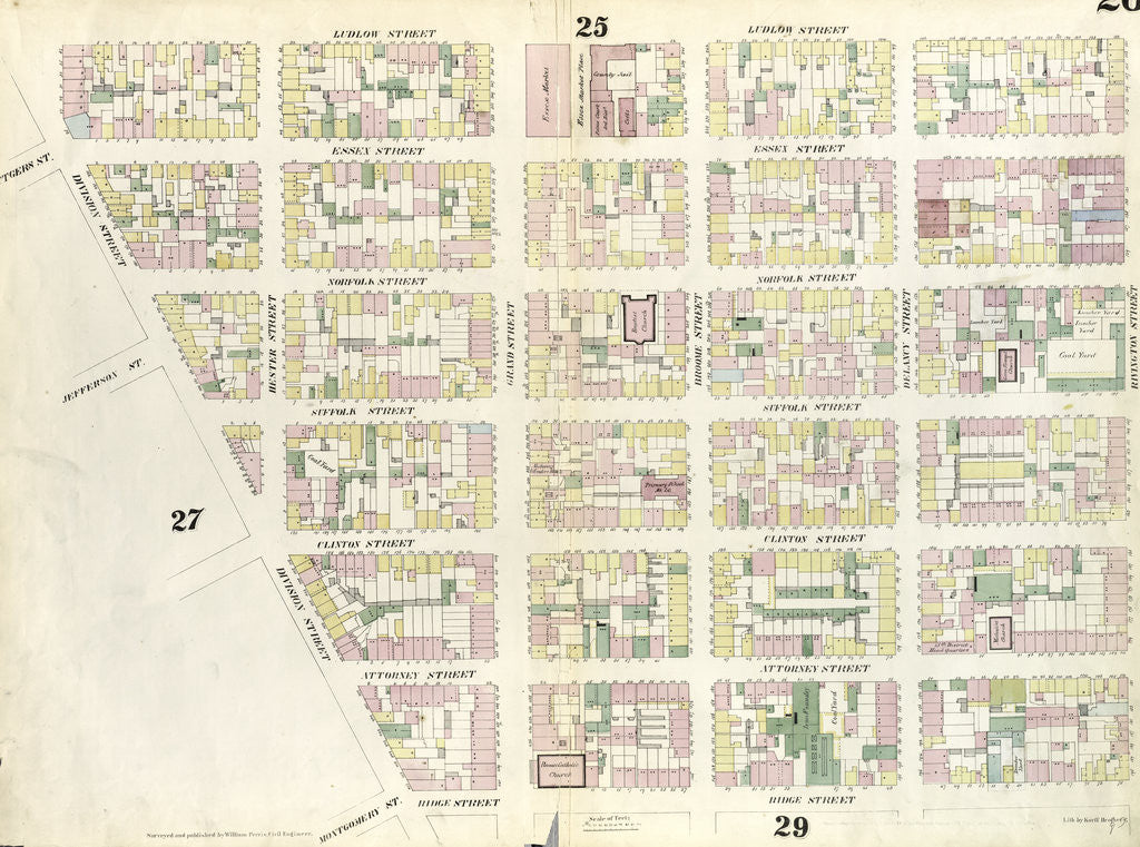 Detail of Map bounded by Rivington Street, Ridge Street, Division Street, Canal Street, Ludlow Street. 1857 by Anonymous