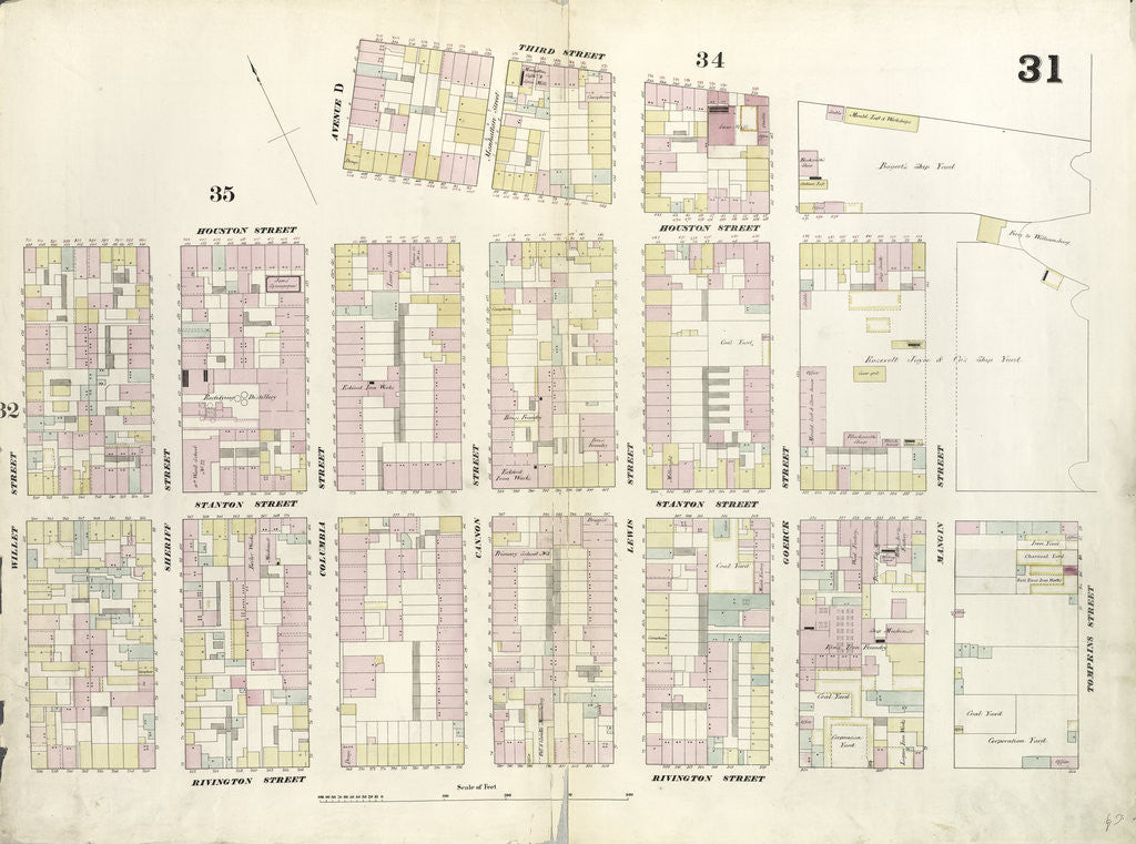 Detail of Map bounded by Houston Street, Avenue D, 3rd Street, East Street, Rivington Street, Willett Street. 1857 by Anonymous