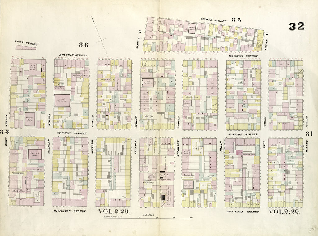 Detail of Map bounded by Houston Street, Willett Street, Rivington Street, Essex Street, Houston Street, Clinton Street, 2nd Street, Pitt Street. 1857 by Anonymous