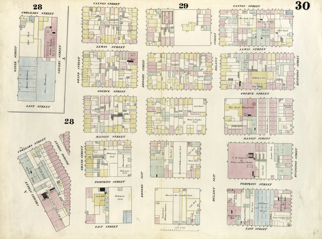 Detail of Map bounded by Rivington Street, East Street, Water Street, Corlears Street, Grand Street, Cannon Street. 1857 by Anonymous