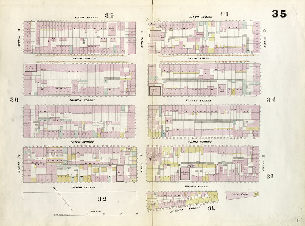 Detail of Map bounded by 6th Street, Avenue D, Houston Street, Pitt Street, 2nd Street, Avenue B. 1857 by Anonymous