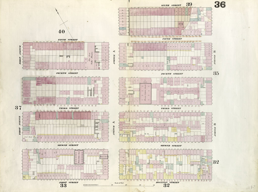 Detail of Map bounded by 5th Street, Avenue A, 6th Street, Avenue B, 1st Street, First Avenue. 1857 by Anonymous