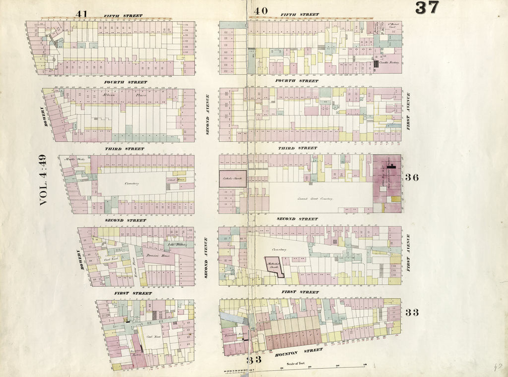 Detail of Map bounded by 5th Street, First Avenue, Houston Street, Bowery. 1857 by Anonymous