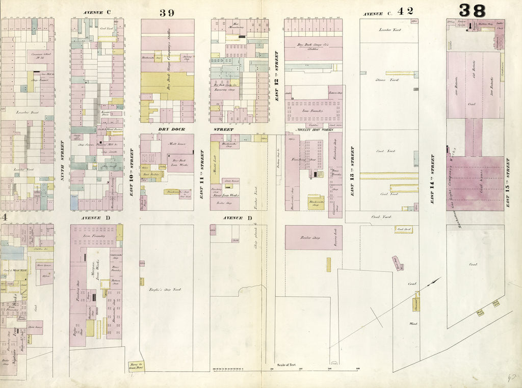 Detail of Map bounded by East 15th Street, East River, 8th Street, Avenue C. 1857 by Anonymous